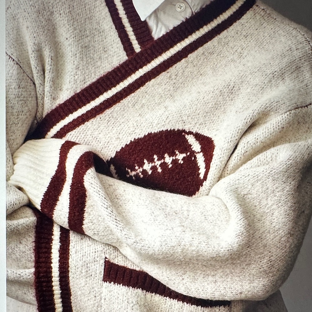 New with Tag! Anthropologie American Football Cardigan Sweater One Size - Picture 4 of 6